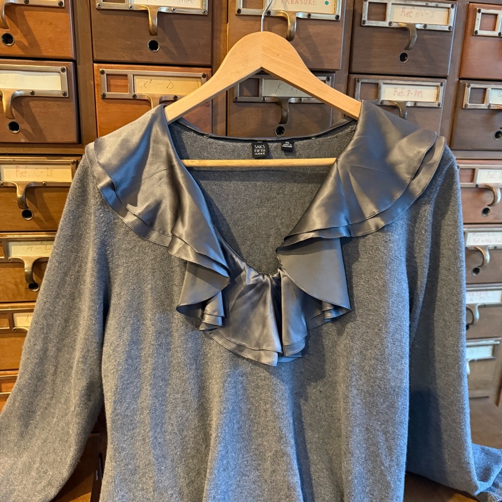 Saks Fifth Avenue NWT Size XL Sweater Cashmere & Silk Collar/Cuffs - Picture 12 of 15